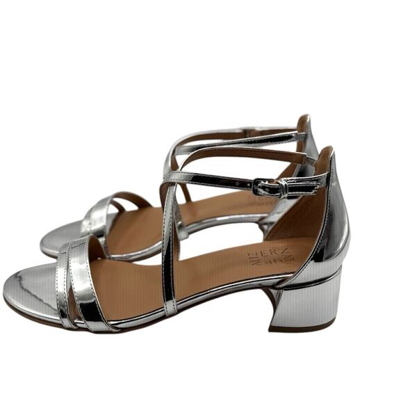 Naturalizer June Metallic Silver Crisscross Block Heel Dress Sandals Size 10W - Picture 5 of 10